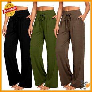 Medium Wide Leg Yoga Pants High Waisted Drawstring Lounge Comfy Loose